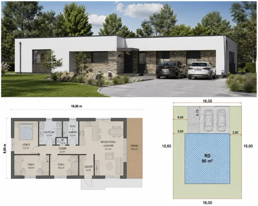 Bungalov Benešov Vidlákova Lhota – novostavba rodinný dům vizualizace
